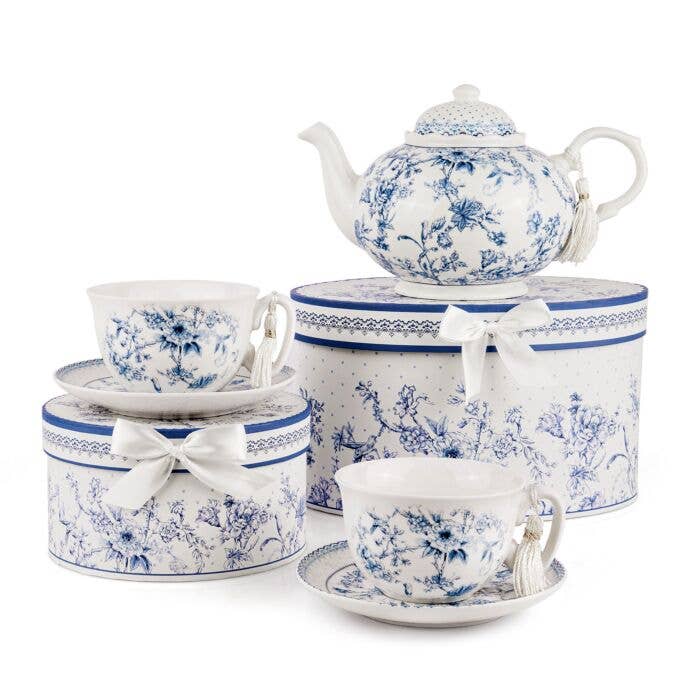 Blue Flowers Bone China Cup and Saucer Set in Gift Box