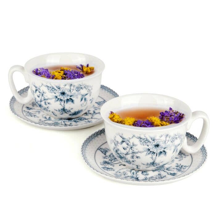 Blue Flowers Bone China Cup and Saucer Set in Gift Box