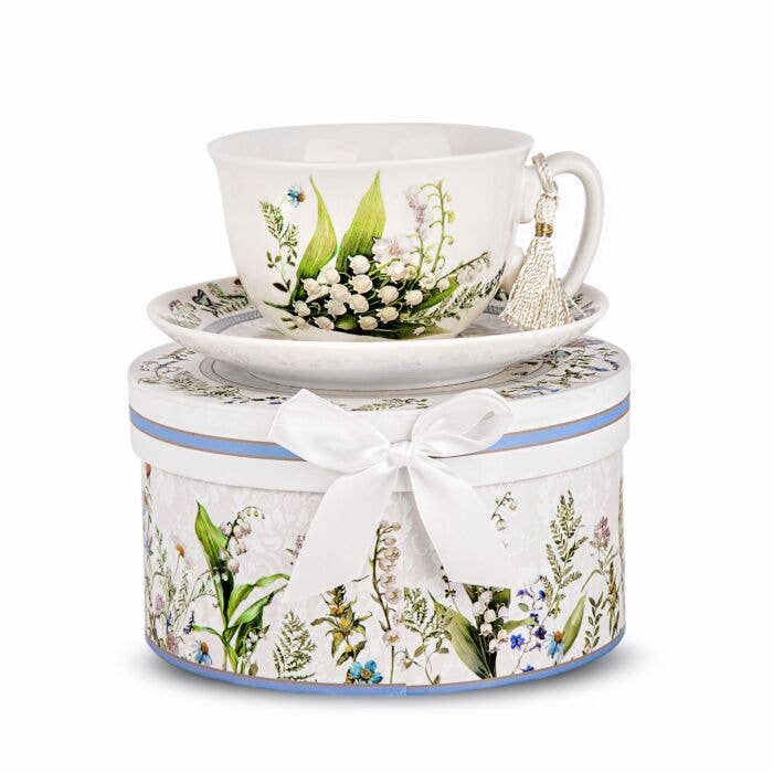 Lily Bone China Tea/Coffee Cup and Saucer in Gift Box