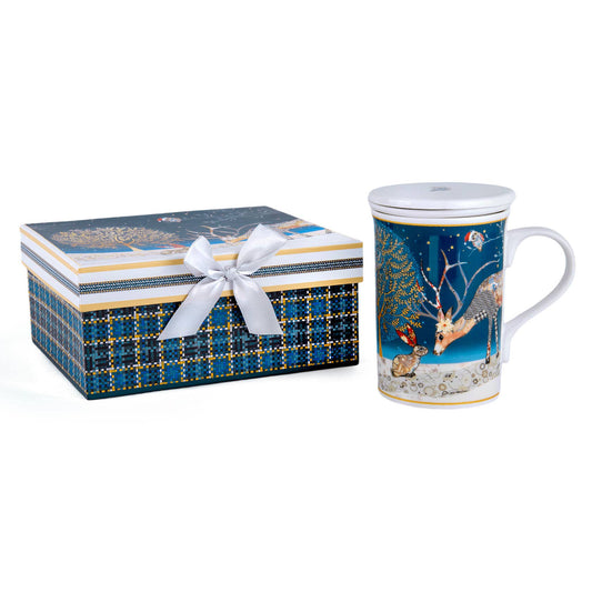 Christmas China Tea/Coffee Mug with Filter and Lid Gift Box