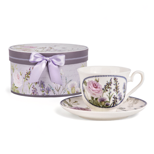 Lavender Bone China Tea/Coffee Cup and Saucer in Gift Box