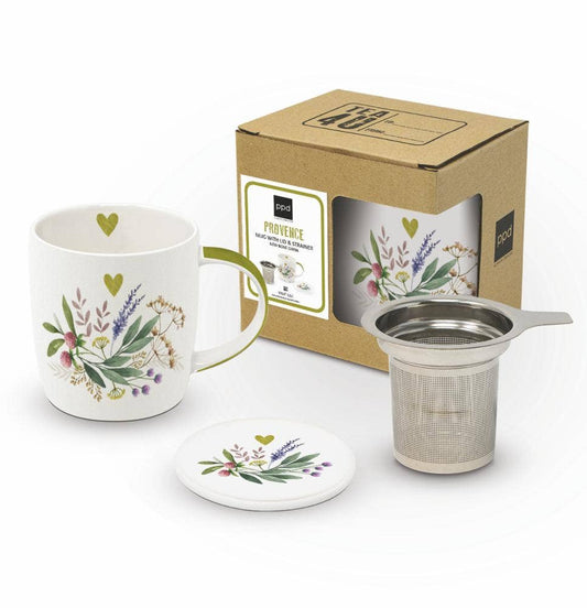 TEA MUG W/LID & STRAINER-PROVENCE