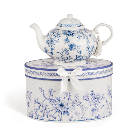 Vintage Blue Flowers Bone China Teapot in Gift Box