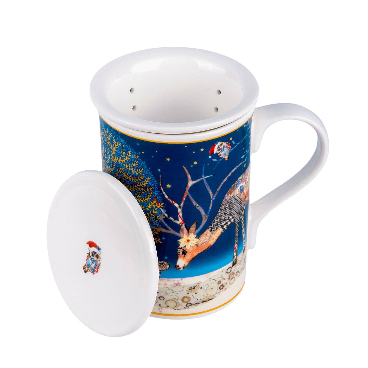 Christmas China Tea/Coffee Mug with Filter and Lid Gift Box