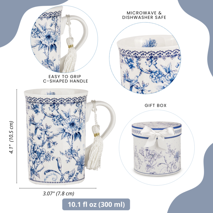 Blue Flowers Bone China Tea/Coffee Mug in Gift Box