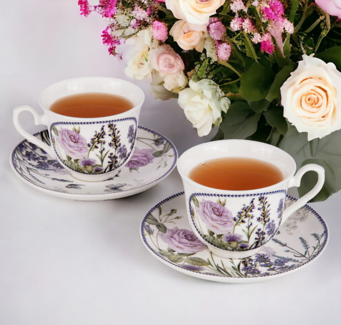 Lavender Bone China Tea/Coffee Cup and Saucer in Gift Box