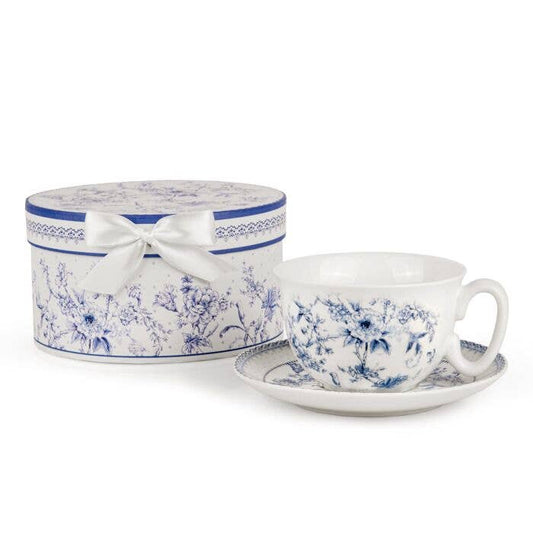 Blue Flowers Bone China Cup and Saucer Set in Gift Box