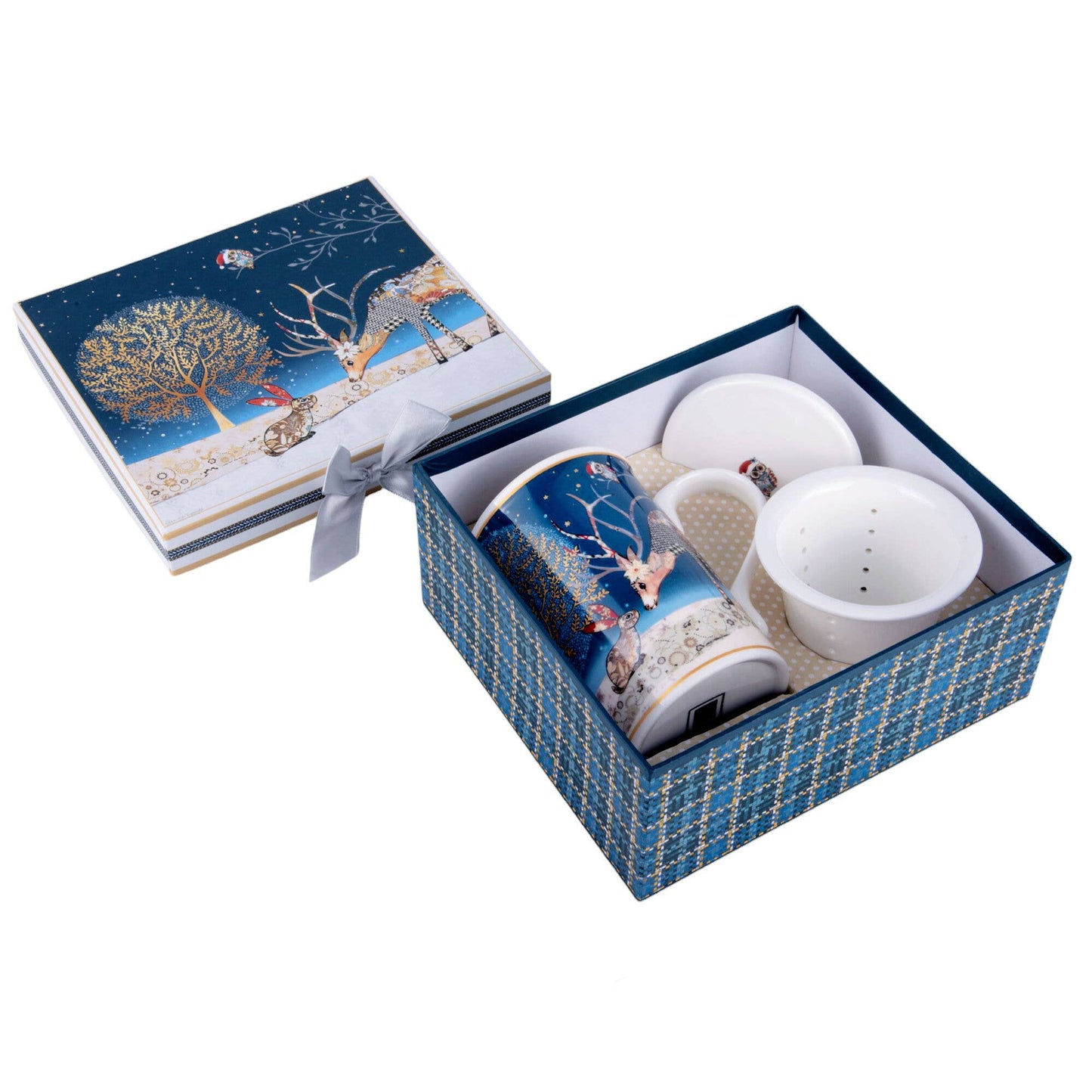 Christmas China Tea/Coffee Mug with Filter and Lid Gift Box