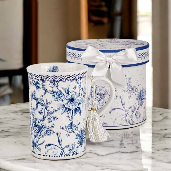 Blue Flowers Bone China Tea/Coffee Mug in Gift Box